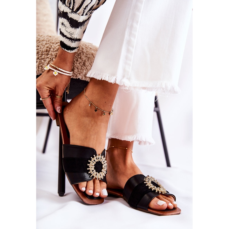 PS1 Kényelmes női papucs fekete Ginera díszítéssel 1