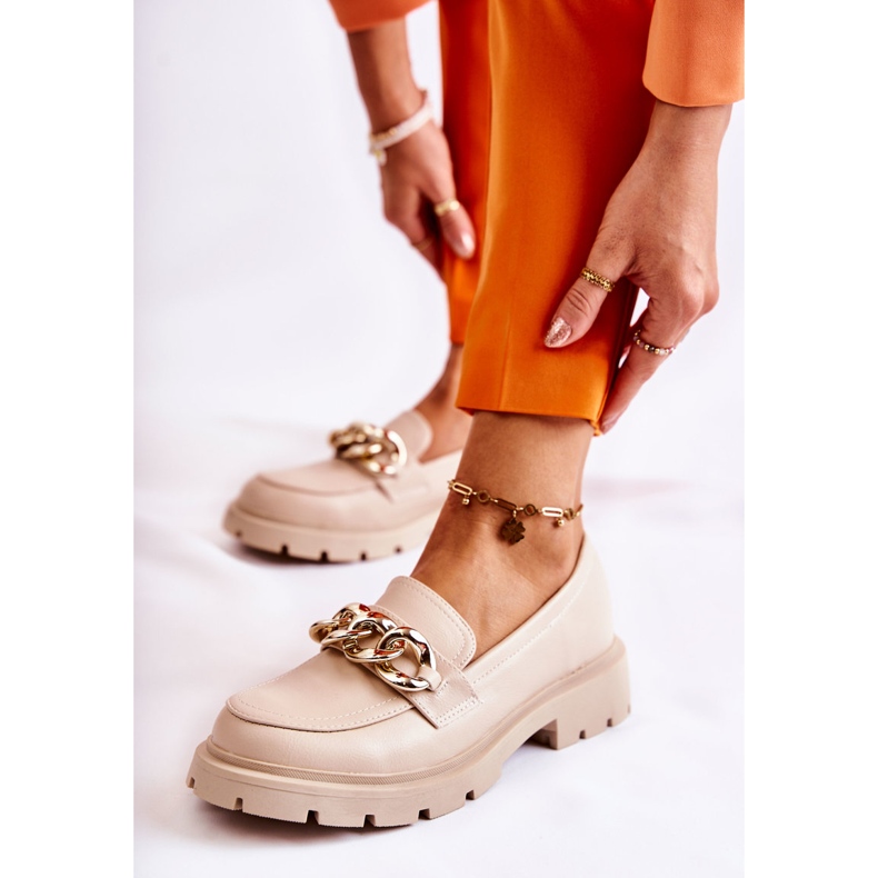 FB1 Bőr Loafers Lánc Világos bézs Barátságos 1