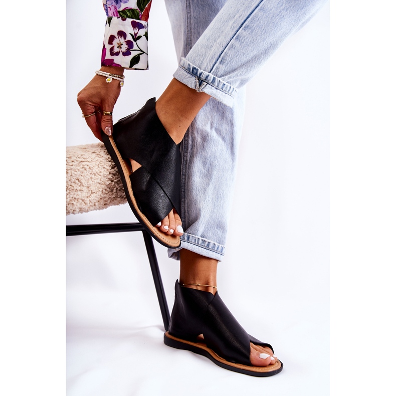 S.Barski Női fekete bőr Catalise szandál 1