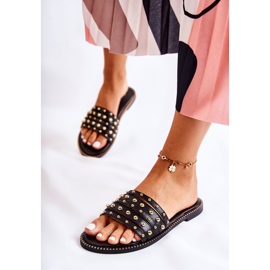 S.Barski Női bőr papucs fekete Brien díszlel 1