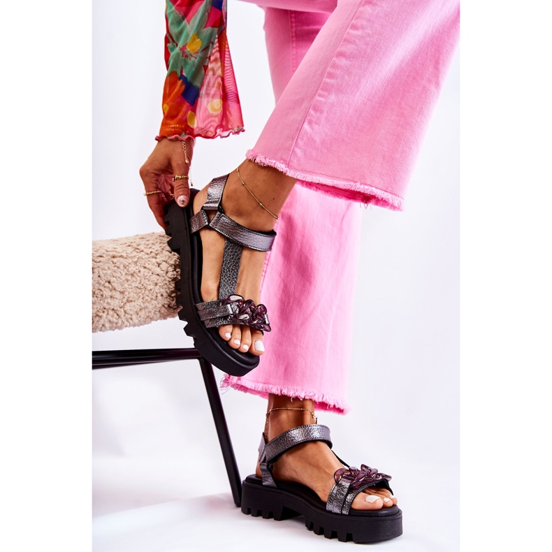 Bőr szandál tépőzárral Maciejka L5009-41 Sötétezüst 1 Bőr szandál tépőzárral Maciejka L5009-41 Sötétezüst 1