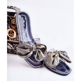 Női gumipapucs masnival, fekete-szürke Meriden 1