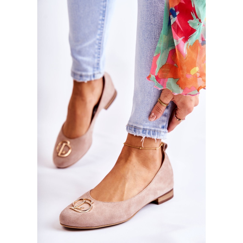 Női velúr balerinák Nicole 2746 bézs díszítéssel 1