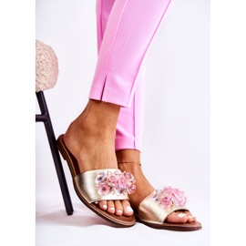 Bőr női papucs Nicole 2726 arany díszítéssel aranysárga 1