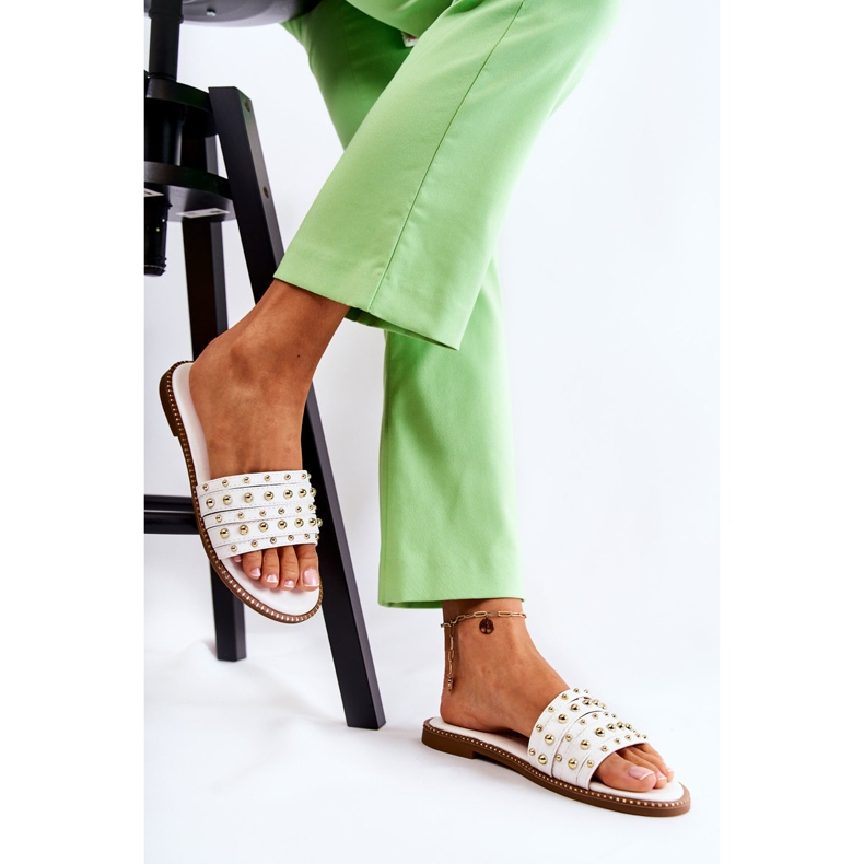 S.Barski Női bőr papucs fehér Brien díszítéssel 1