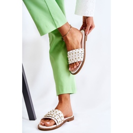 S.Barski Női bőr papucs fehér Brien díszítéssel 2