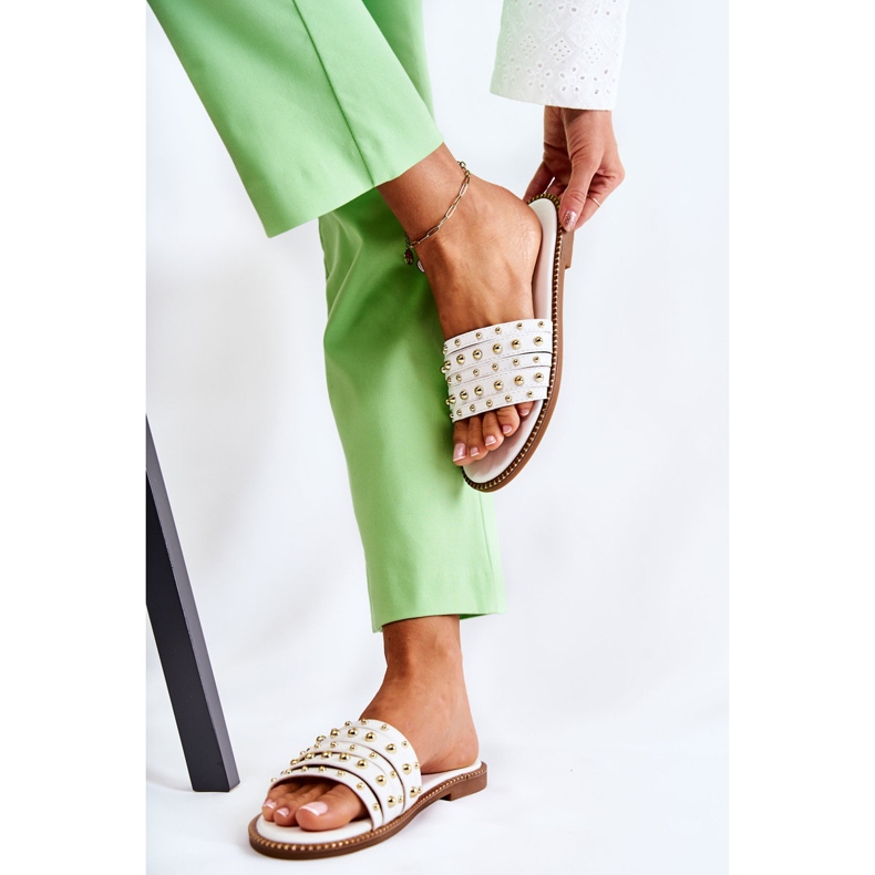 S.Barski Női bőr papucs fehér Brien díszítéssel 2