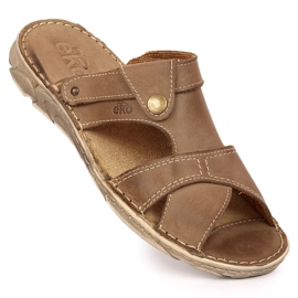 Barna bőr férfi EKO papucs bézs 1