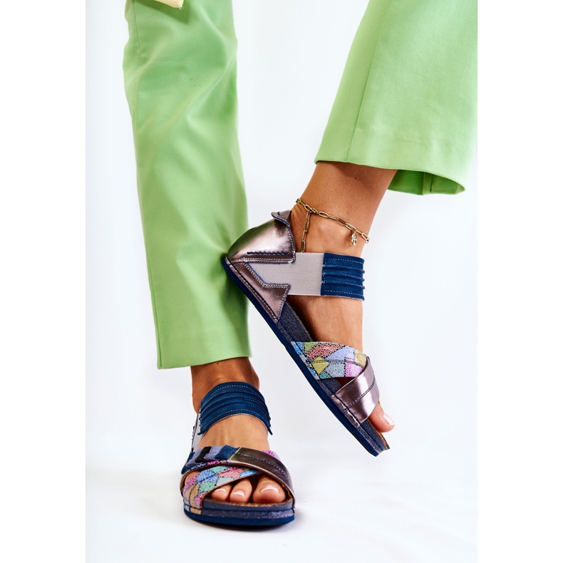 Bőr szandál bordás Maciejka 03375 kék 2