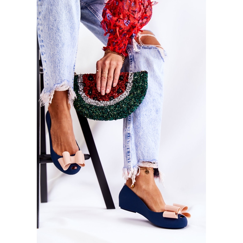 PH1 Női gumi balerinák masnival, sötétkék virággal 2