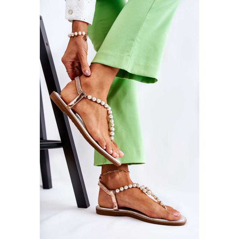 PG1 Divatos szandál Flip Flop gyöngyökkel Rose Gold Isalia rózsaszín aranysárga 1