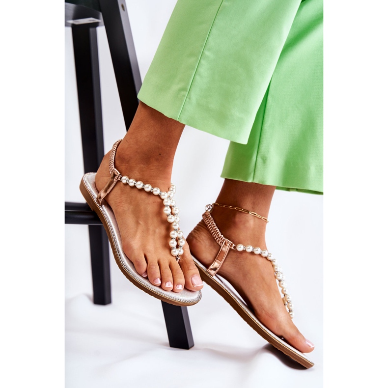 PG1 Divatos szandál Flip Flop gyöngyökkel Rose Gold Isalia rózsaszín aranysárga 2