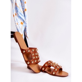 PG1 Női klasszikus papucs díszekkel Barna Scotlyn 1