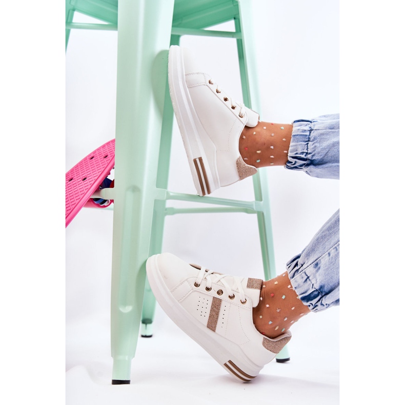 FK2 Női sportcipő, kötött fehér Otylia aranysárga 1