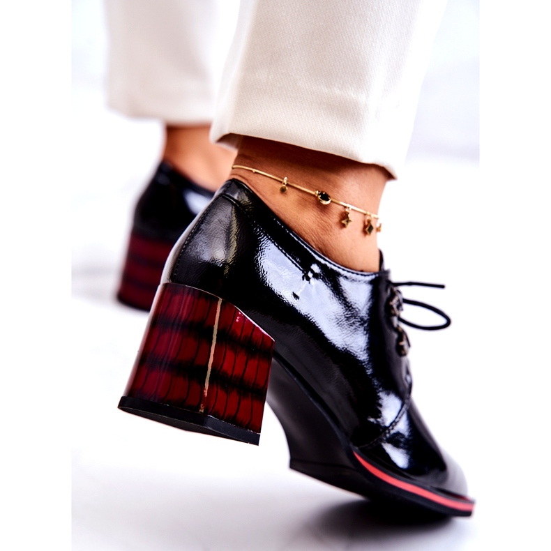 S.Barski Lakkozott alacsony cipő cipzárral fekete piros 3