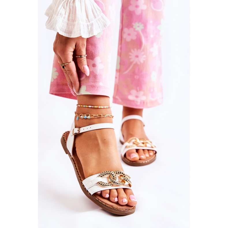 S.Barski Lapos sarkú női szandál fehér Minevra lánccal 2