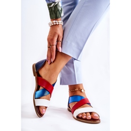 PE1 Bőr szandál bordás Apulia Blue fehér piros sötétkék kék 2