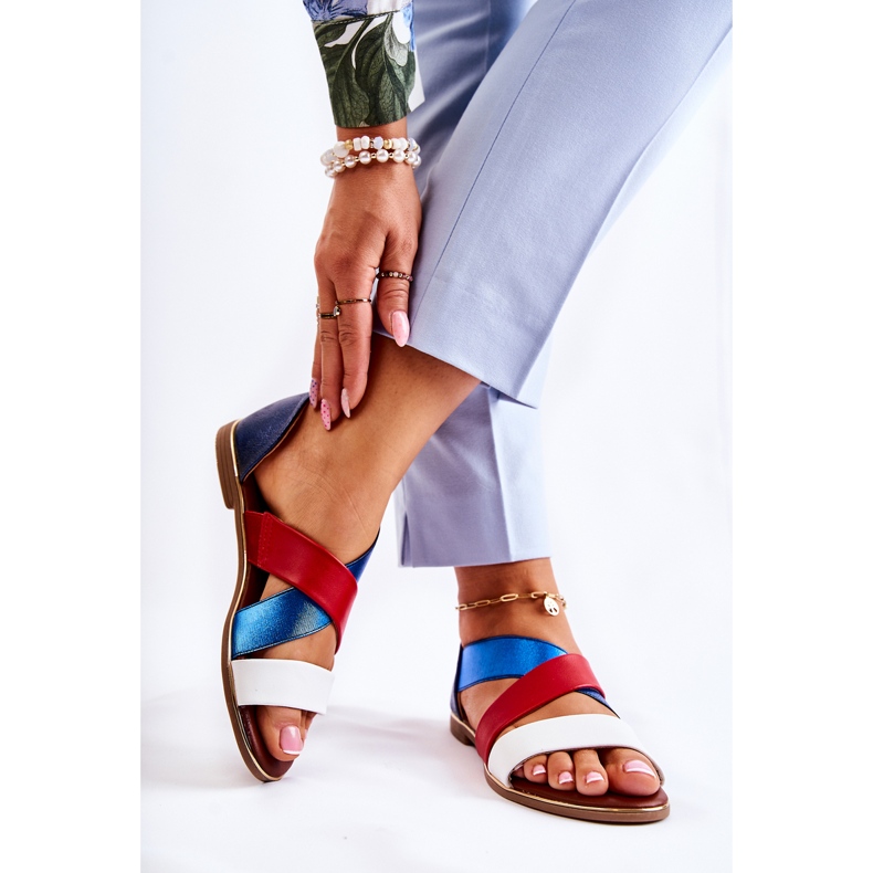 PE1 Bőr szandál bordás Apulia Blue fehér piros sötétkék kék 2