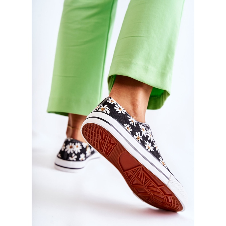 PS1 Női alacsony tornacipő virágokkal Janey Black fekete 1