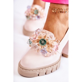 PA2 Elegáns pumpák díszítéssel, sima világos rózsaszín katerával 1