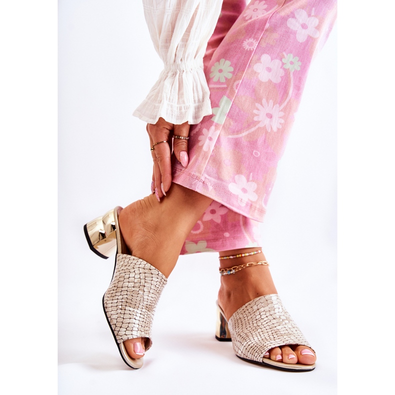 PA2 Bőr női papucs Crocodile On Heel Beige Perry bézs 2