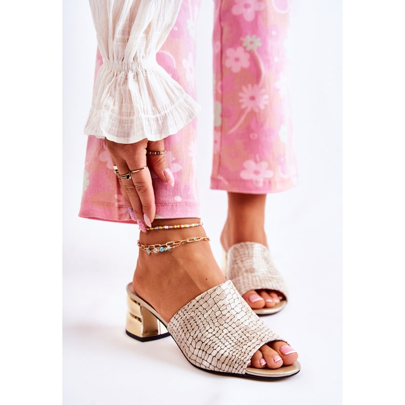 PA2 Bőr női papucs Crocodile On Heel Beige Perry bézs 1