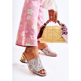 PA2 Bőr női papucs Zebra On Heel Pink-White Perry fehér fekete rózsaszín 2