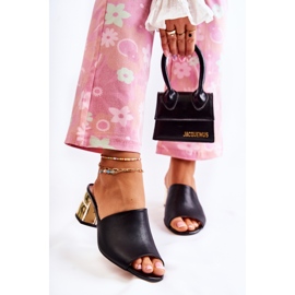 PA2 Bőr női papucs a sarkon Black Perry fekete 1