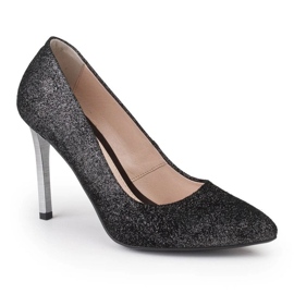 Marco Shoes Fekete valódi bőr tűsarkú ezüst sarokkal 1