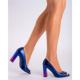 Marco Shoes 1100P sötétkék pumpák többszínű sarokkal 1