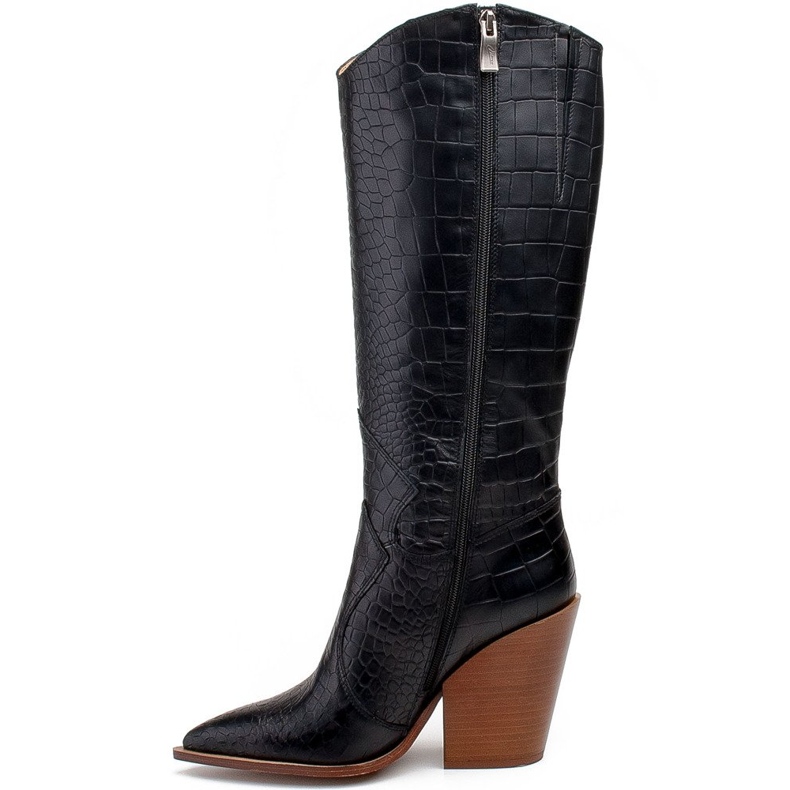 Marco Shoes Fekete női csizma Marco 1373K cowboy csizma hüllő bőrrel 1