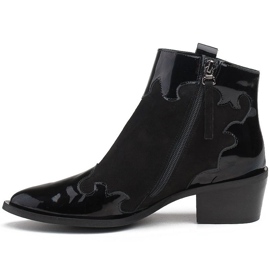 Marco Shoes Fekete csizma természetes velúrból, lakk hozzáadásával 2