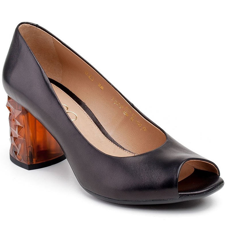 Marco Shoes Fekete szandál 1519P 3D borostyánsárga sarokkal 1