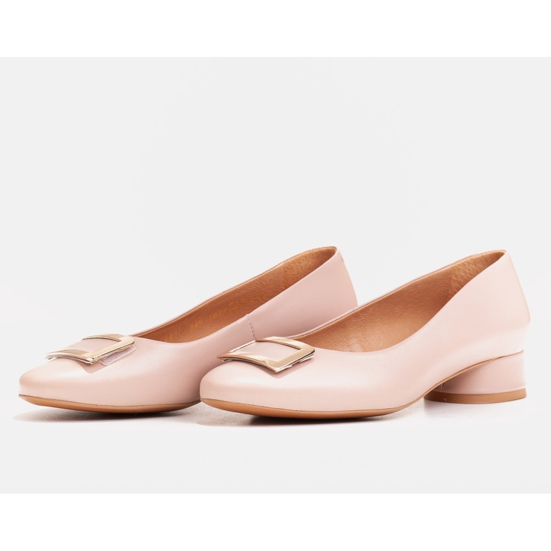 Marco Shoes Rózsaszín bőr balerinák arany díszítéssel 1