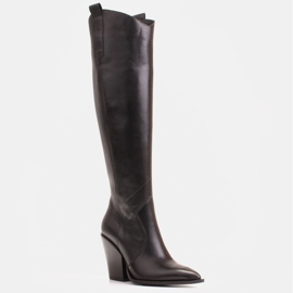 Marco Shoes Magas csizma nőknek, valódi bőr cowboy csizma fekete 1