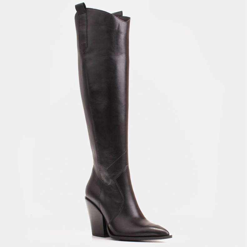 Marco Shoes Magas csizma nőknek, valódi bőr cowboy csizma fekete 1