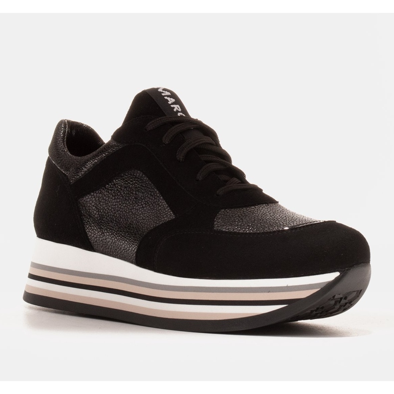 Marco Shoes Könnyű cipők vastag, természetes bőrből készült talpon fekete 1