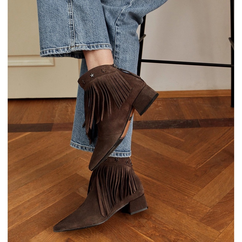 Marco Shoes Eredeti velúr csizma dekoratív rojtokkal barna 1