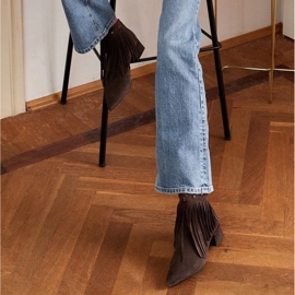 Marco Shoes Eredeti velúr csizma dekoratív rojtokkal barna 2