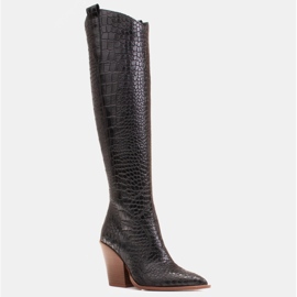 Marco Shoes Magas csizma női cowboy csizmához, croco mintával fekete 1
