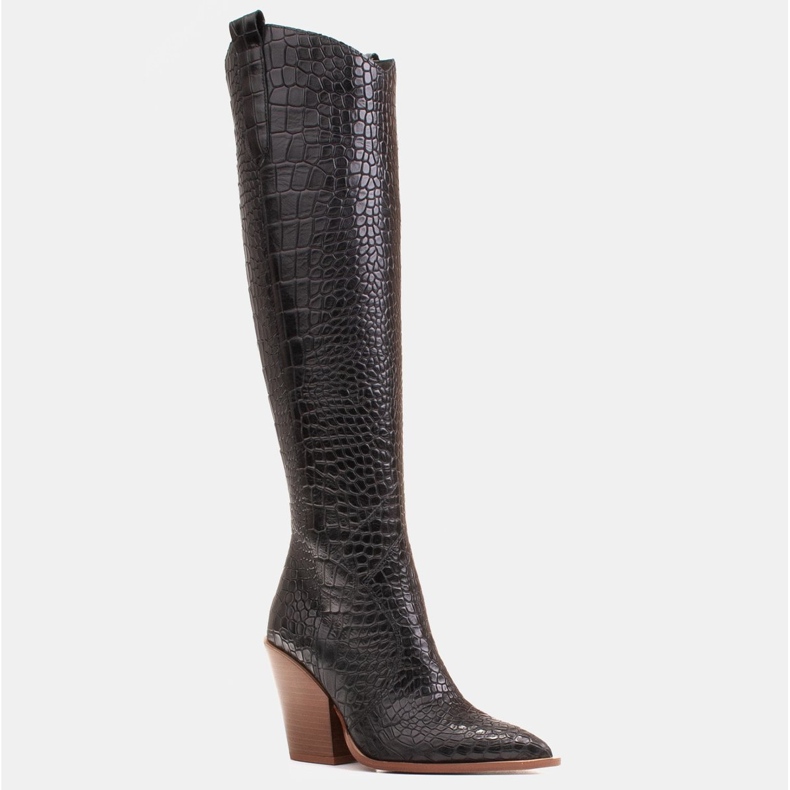 Marco Shoes Magas csizma női cowboy csizmához, croco mintával fekete 1