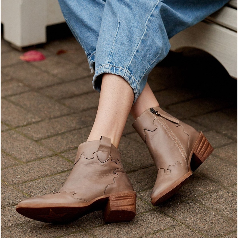 Marco Shoes Bézs színű csizma természetes bőrből, szigetelés nélkül 1