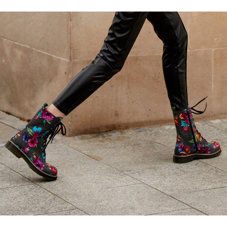 Marco Shoes Magas bokacsizma, nubuk bőrcsizma virágmintával szürke 2