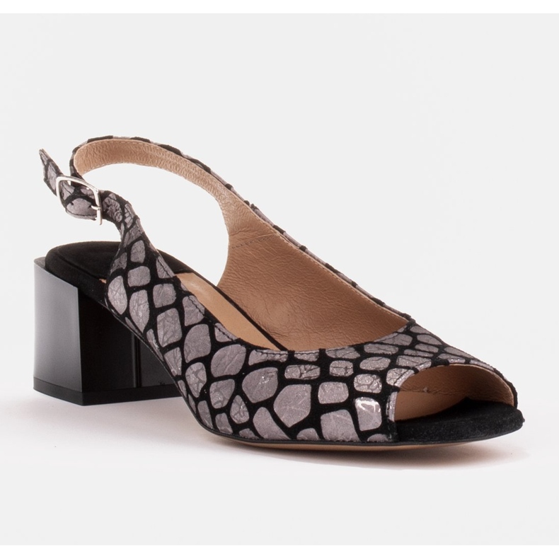 Marco Shoes Kényelmes női szandál érdekes bőrrel fekete ezüst 1