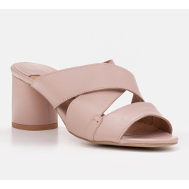 Marco Shoes Női bőrpapucs bőrből vágott csíkokkal bézs 1