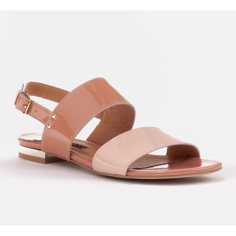 Marco Shoes Lapos szandál lakkal és fém sarokkal bézs 1