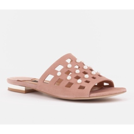 Marco Shoes Elegáns női papucs gyöngyökkel és perforációval rózsaszín 1