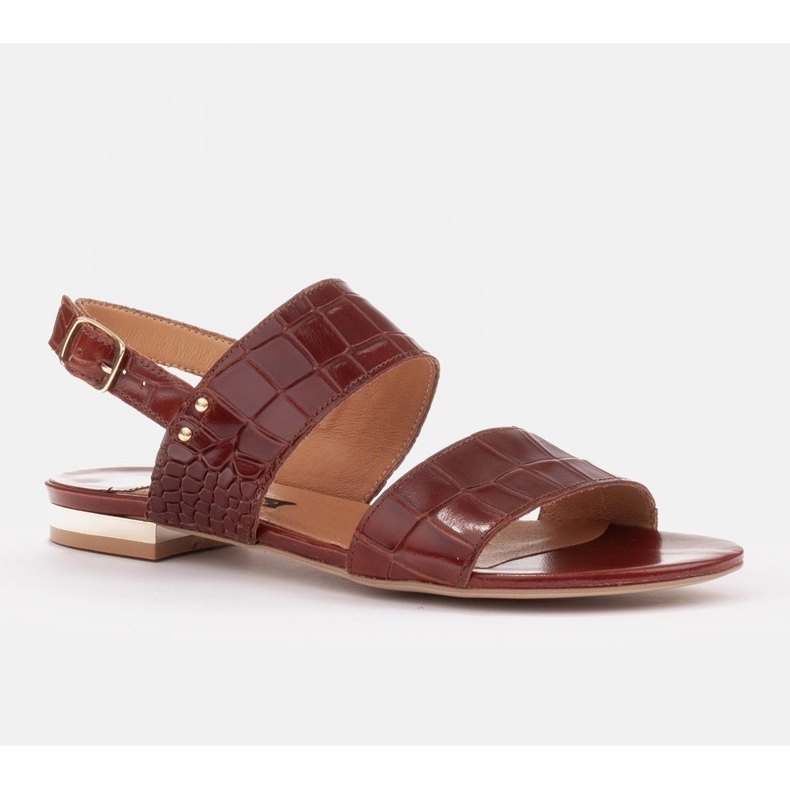 Marco Shoes Lapos valódi bőr szandál, fémes sarokkal barna 1