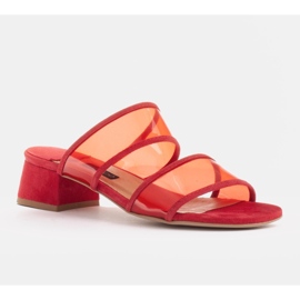 Marco Shoes Női papucs áttetsző csíkokkal piros 1