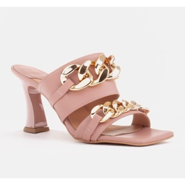 Marco Shoes Női bőr papucs dekoratív lánccal rózsaszín 1